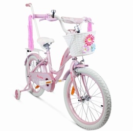 SIROX Rainbow 16 2024 dětské dívčí kolo s košíkem a pomocnými kolečky růžové