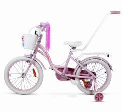 SIROX Rainbow 16 2024 dětské dívčí kolo s košíkem a pomocnými kolečky růžové