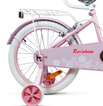 SIROX Rainbow 16 2024 dětské dívčí kolo s košíkem a pomocnými kolečky růžové