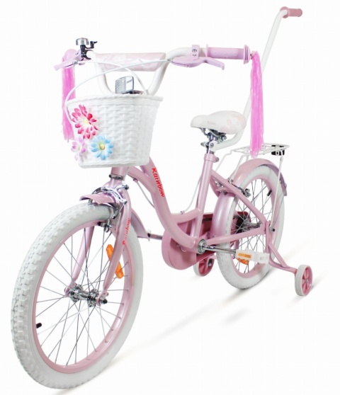 SIROX Rainbow 16 2024 dětské dívčí kolo s košíkem a pomocnými kolečky růžové