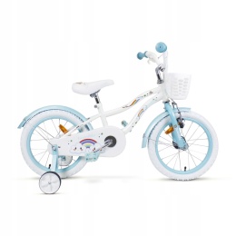 SIROX Rainbow 16 2024 dětské dívčí kolo s košíkem a pomocnými kolečky bílo-modré