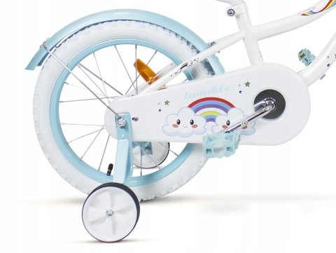SIROX Rainbow 16 2024 dětské dívčí kolo s košíkem a pomocnými kolečky bílo-modré