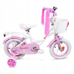 SIROX Rainbow 12 2024 dětské dívčí kolo s pomocnými kolečky růžové