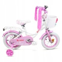SIROX Rainbow 14 2024 dětské dívčí kolo s košíkem a pomocnými kolečky bílé