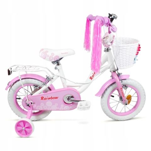 SIROX Rainbow 14 2024 dětské dívčí kolo s košíkem a pomocnými kolečky bílé