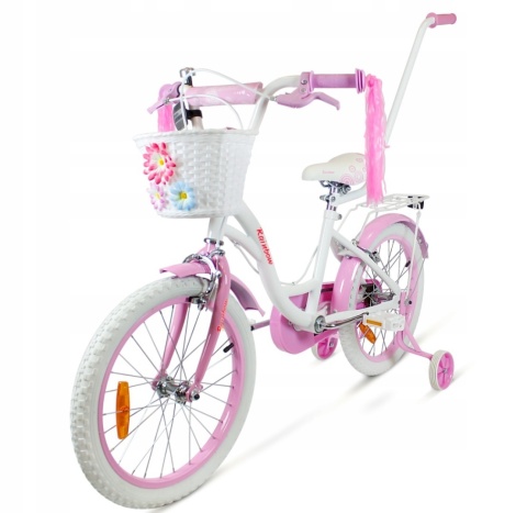 SIROX Rainbow 16 2024 dětské dívčí kolo s košíkem a vodicí tyčí růžové