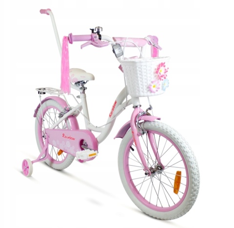 SIROX Rainbow 16 2024 dětské dívčí kolo s košíkem a vodicí tyčí růžové