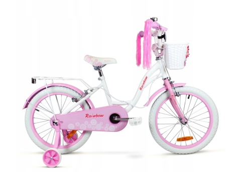SIROX Rainbow 16 2024 dětské dívčí kolo s košíkem a vodicí tyčí růžové