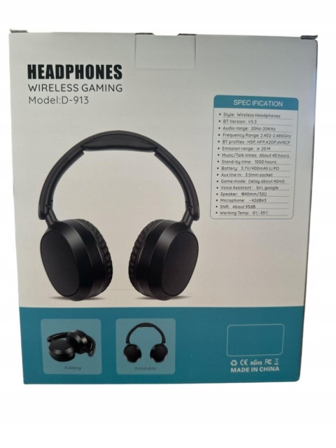 G2E D-913 Bluetooth 5.3 bezdrátová sluchátka přes hlavu s mikrofonem černá